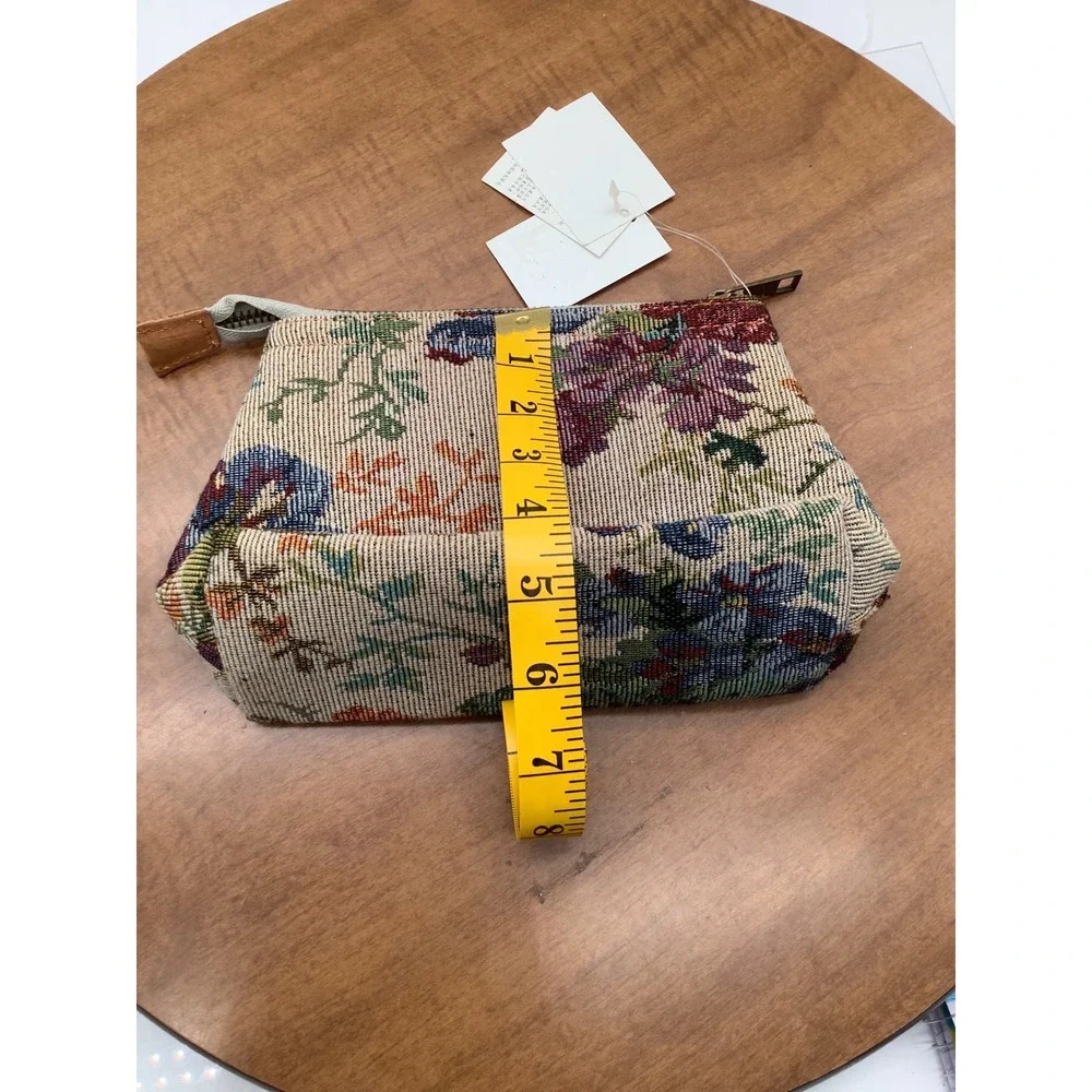 Log-On Floral Tapestry Makeup Bag Woven Zipper Pouch Vintage Style NWT
